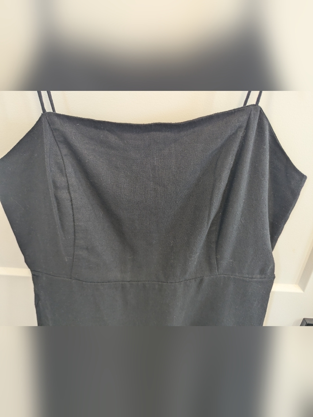2/$20 Old Navy Black Linen Blend Tie Strap Mini Dress | Pockets | Summer - Picture 4 of 9